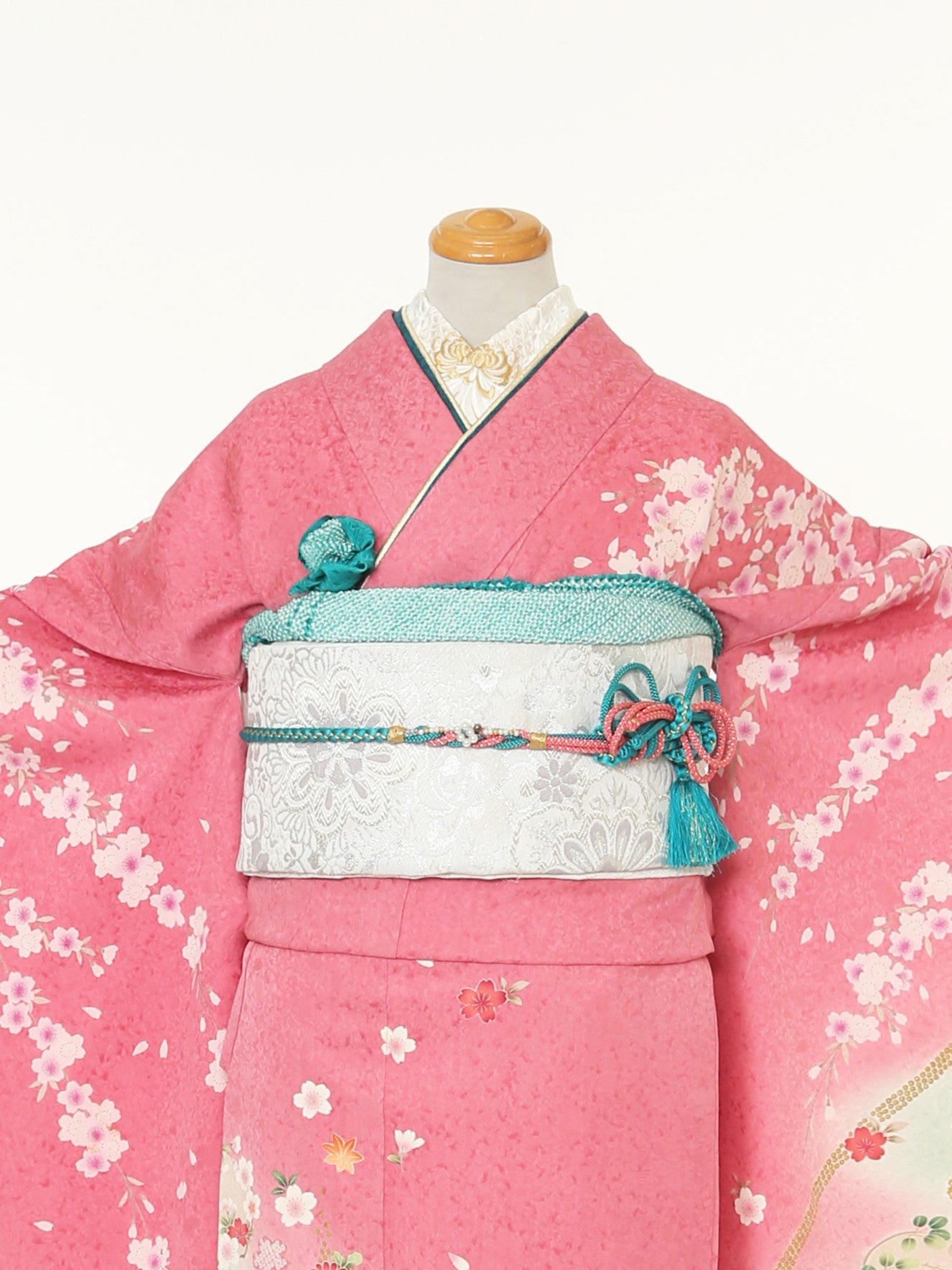 振袖成人式用 - 最大1ヶ月レンタル】ピンク地裾水色しだれ桜鞠